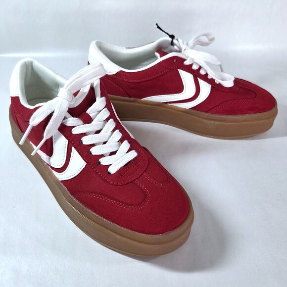 NWT Madden NYC Red Faux Suede Low Top Gum Sole Platform Sneakers - Picture 3 of 5